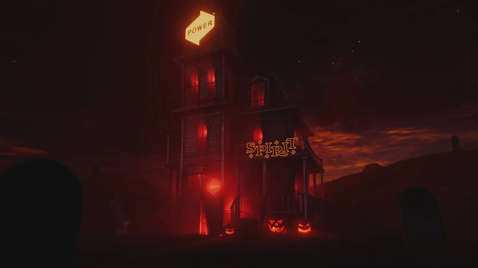 Cinema 4D snapshot of the haunted house at night