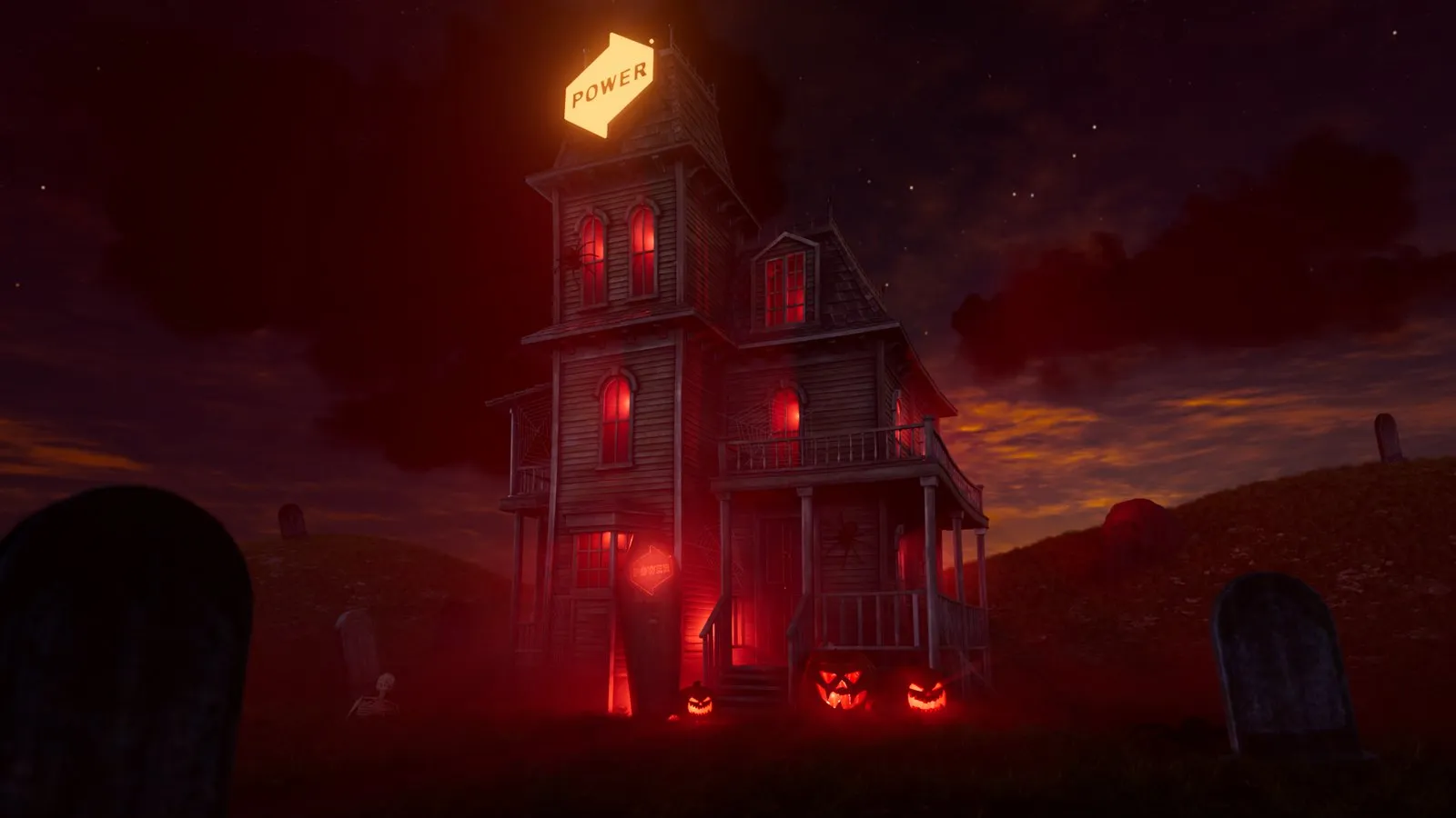 Cinema 4D snapshot of the haunted house with the gravestones
