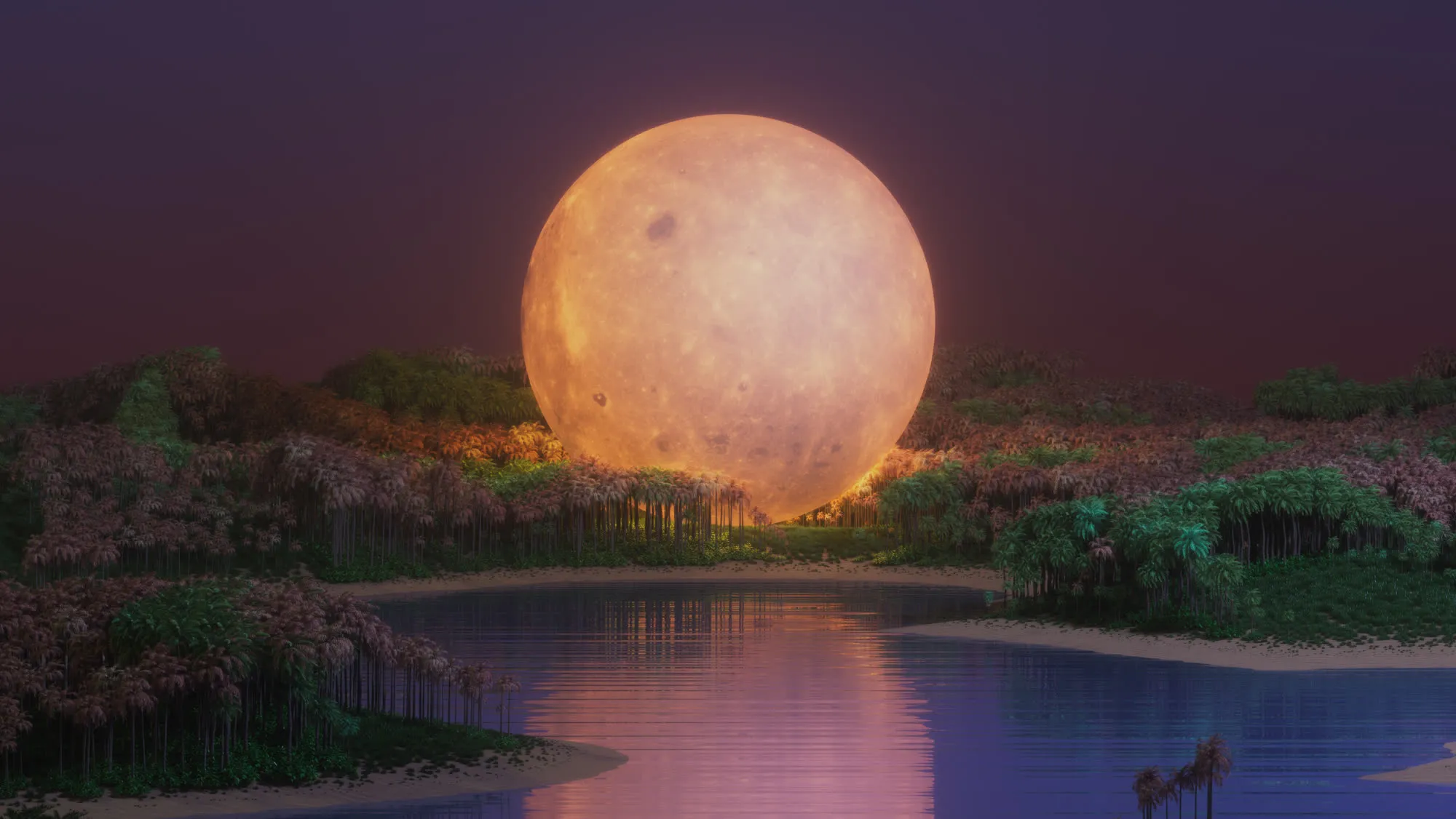 The key art at evening, the sun turned toward a moon