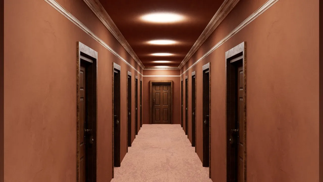 Matt's original hallway, a viewport snapshot from his Cinema 4D scene