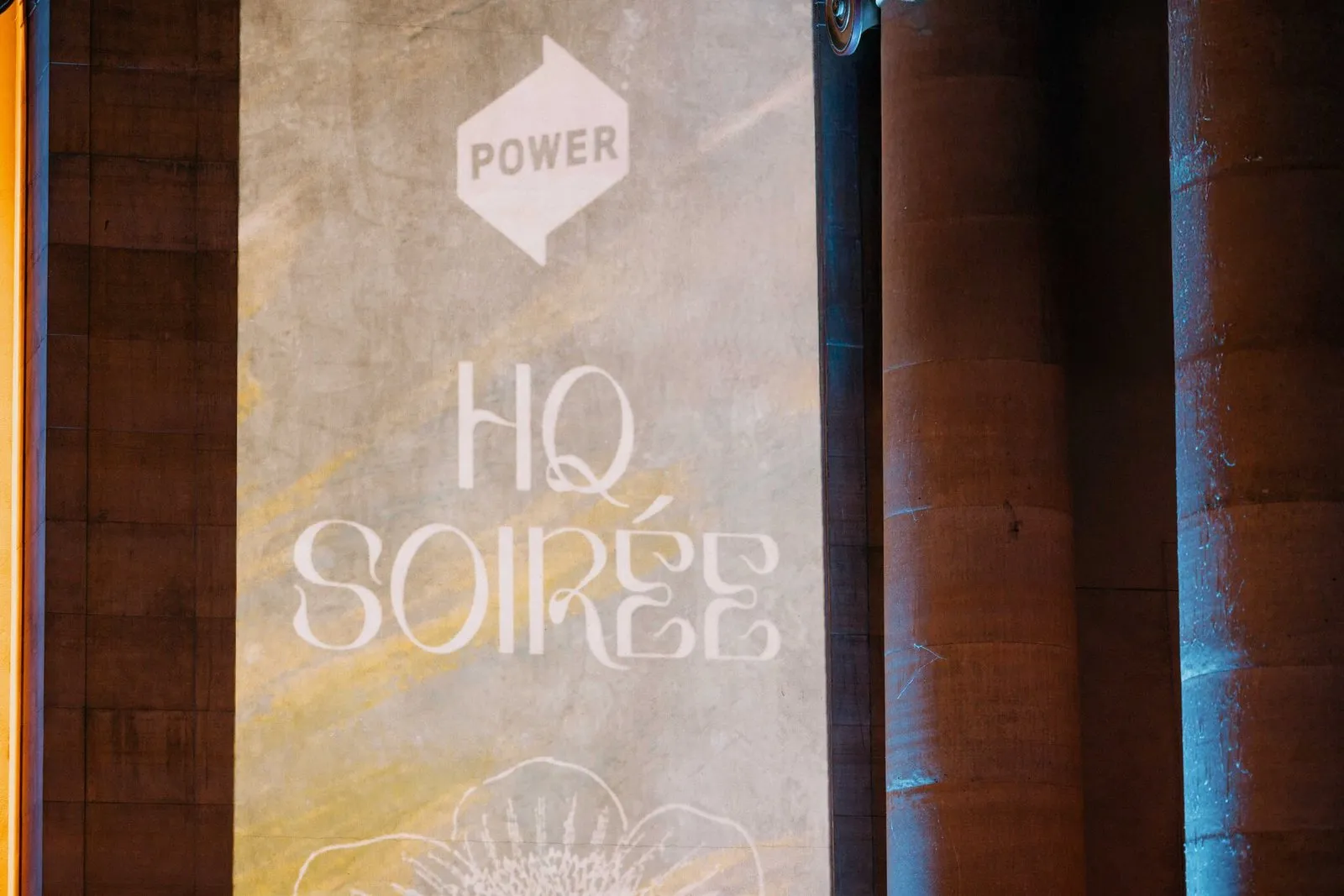 The HQ Soiree lockup on the pillar, close in
