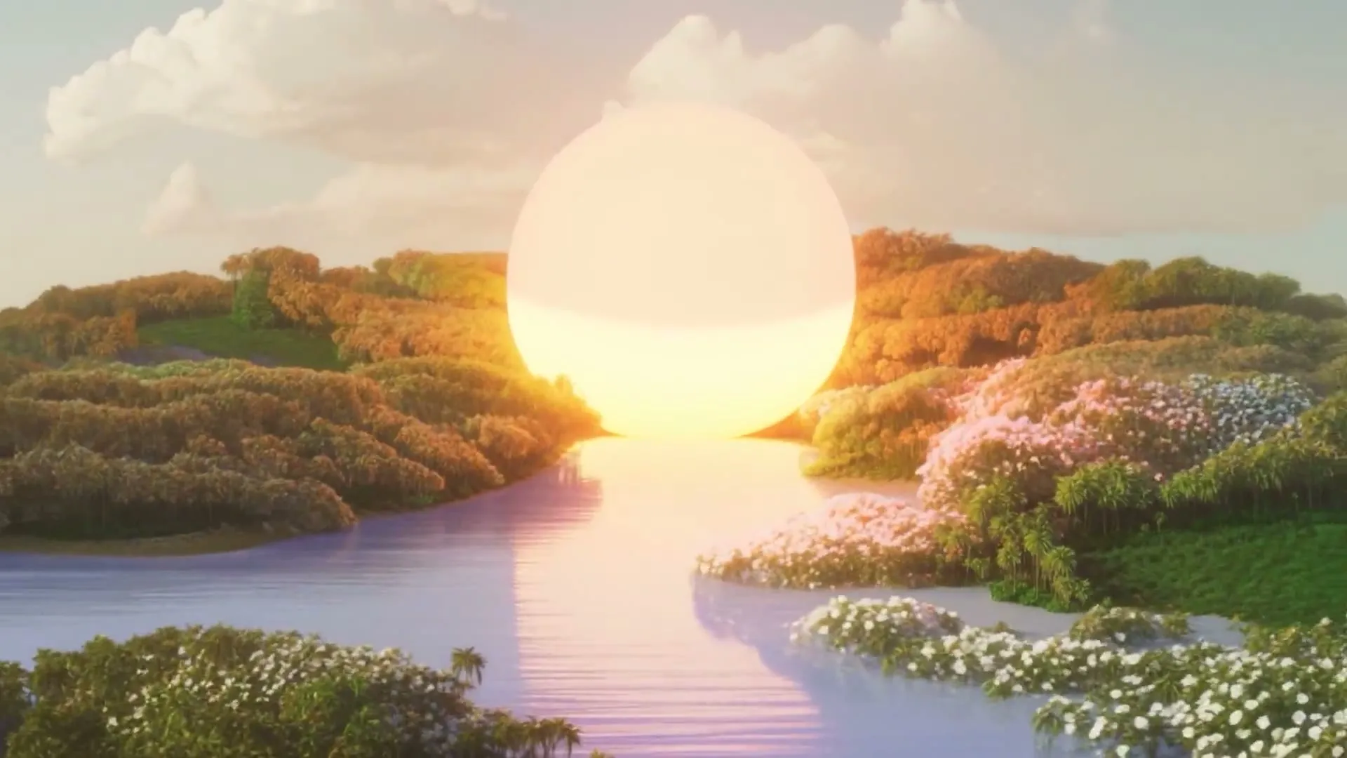 Frame from the 2026 motion reel, a sun setting over water