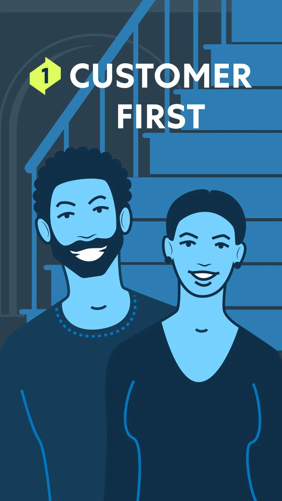 Customer First, two homeowners at their front door