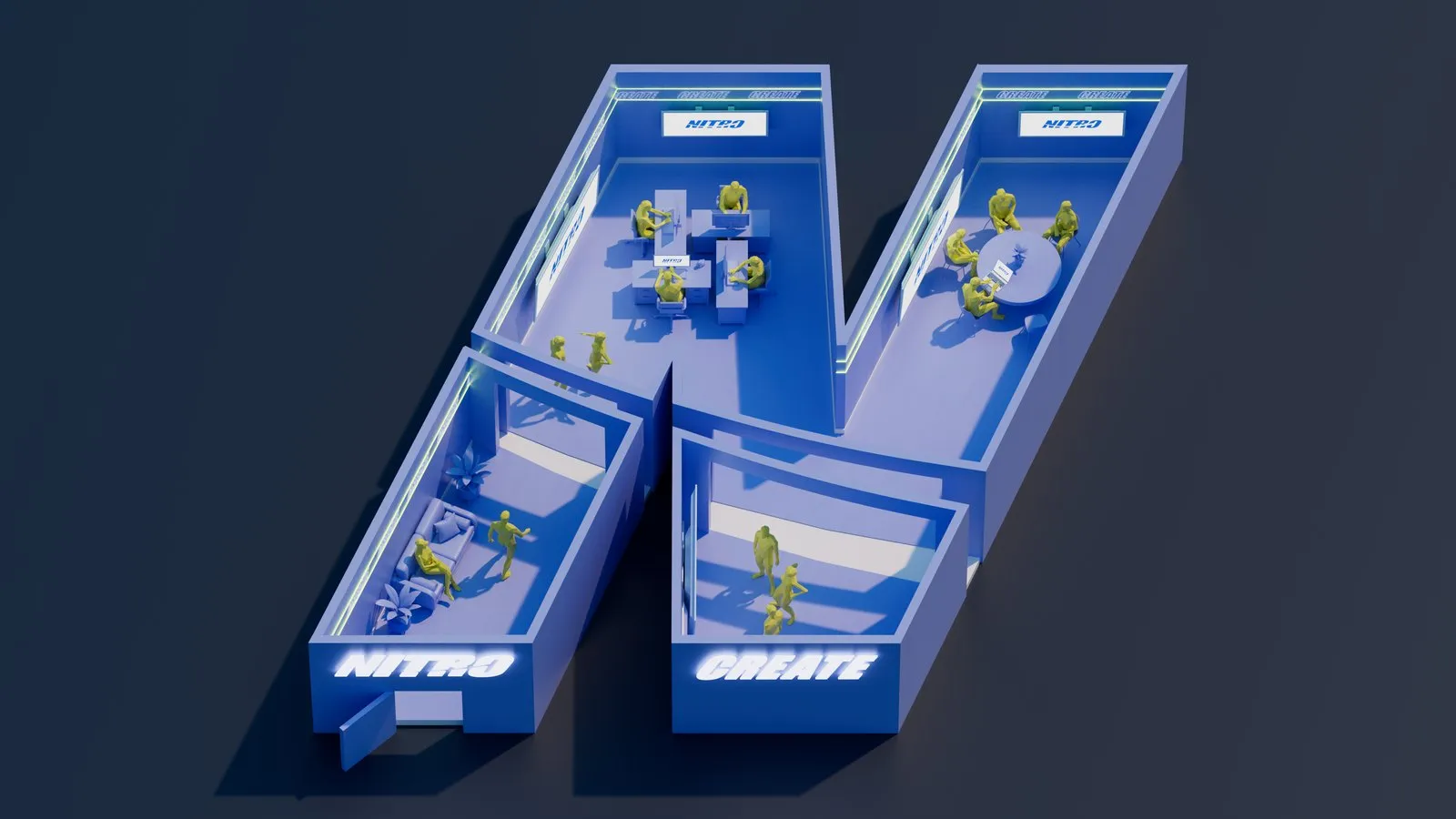 Nitro Create 2025 key art, the N as the office, lit from above