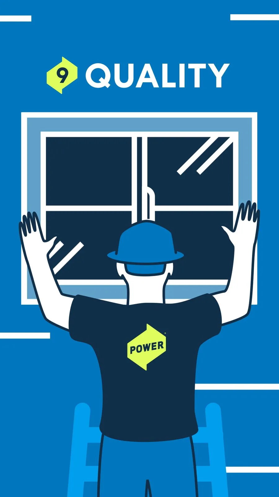 Quality, an installer fitting a window