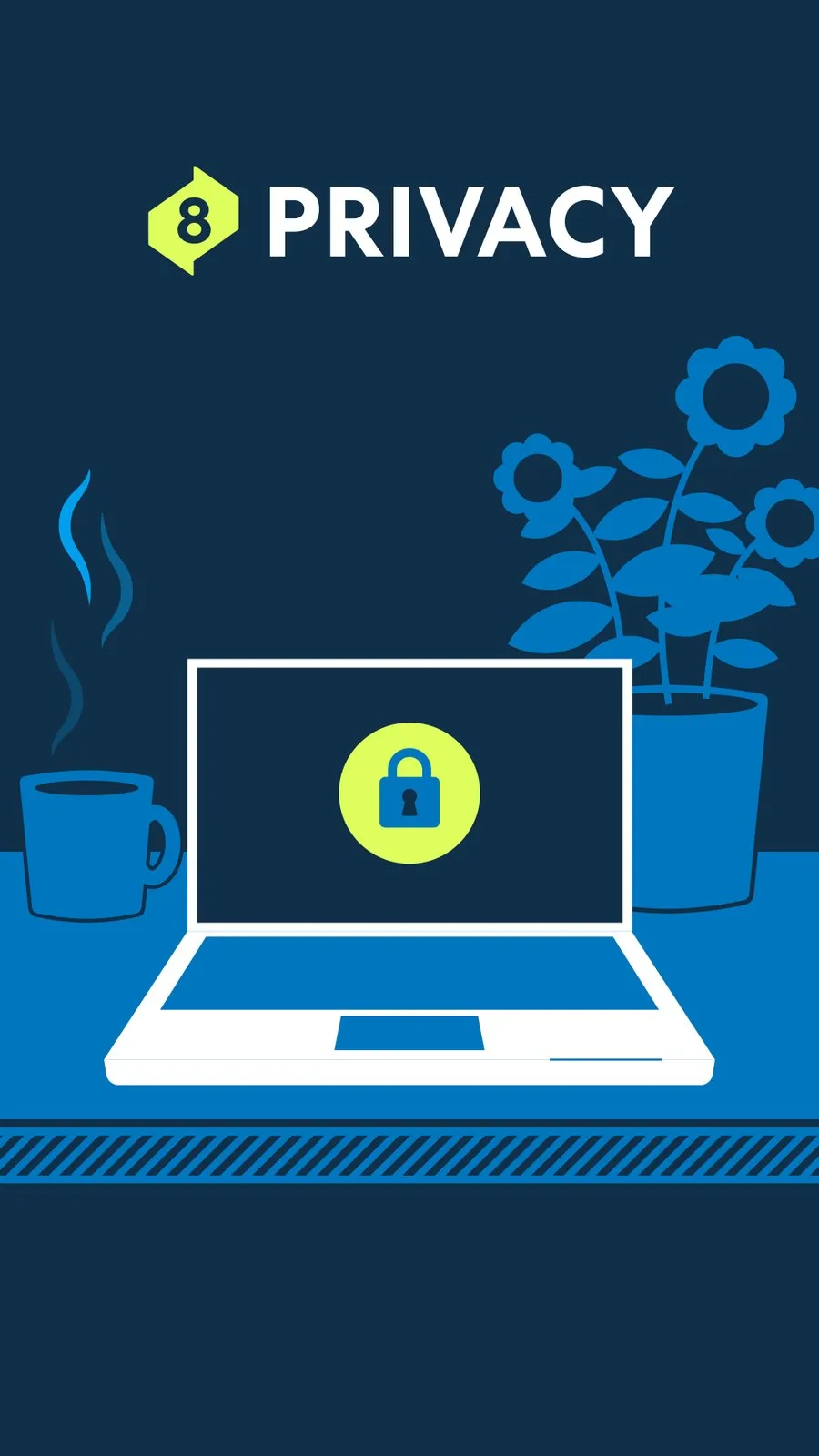 Privacy, a laptop with a lock on the screen